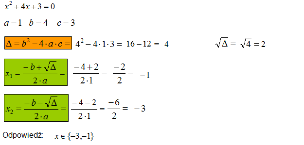 Równanie kwadratowe przykład