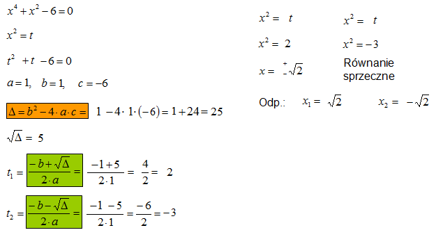 Równanie sprowadzone do równania kwadratowego
