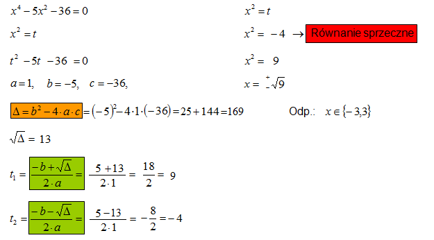 Równanie sprowadzone do równania kwadratowego